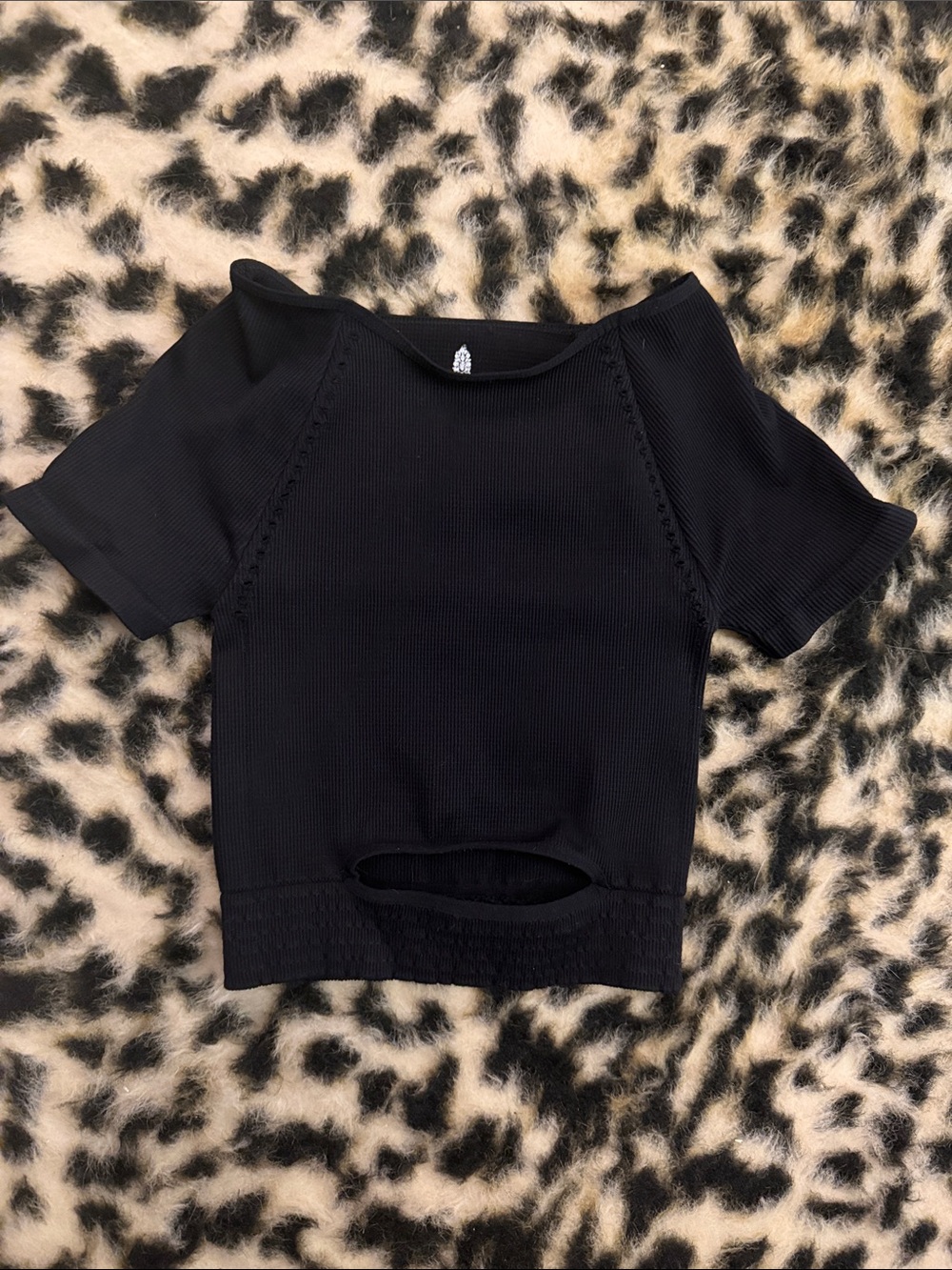 FP Movement Black Short Sleeve Ribbed Crop Top with Front Cutout